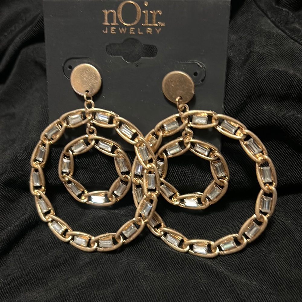 Two Tier Gold Double Circle Dangle Earrings
